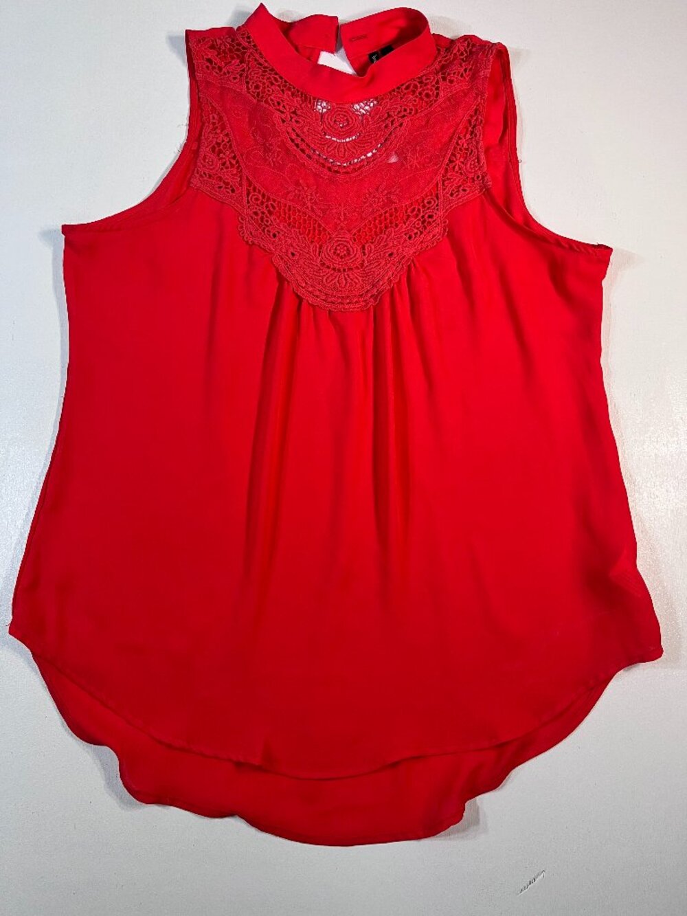 HeartSoul Size L Red Crochet Lace Bib High Neck Sleeveless Blouse